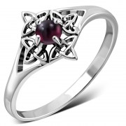 Delicate Garnet Celtic Knot Silver Ring, r582